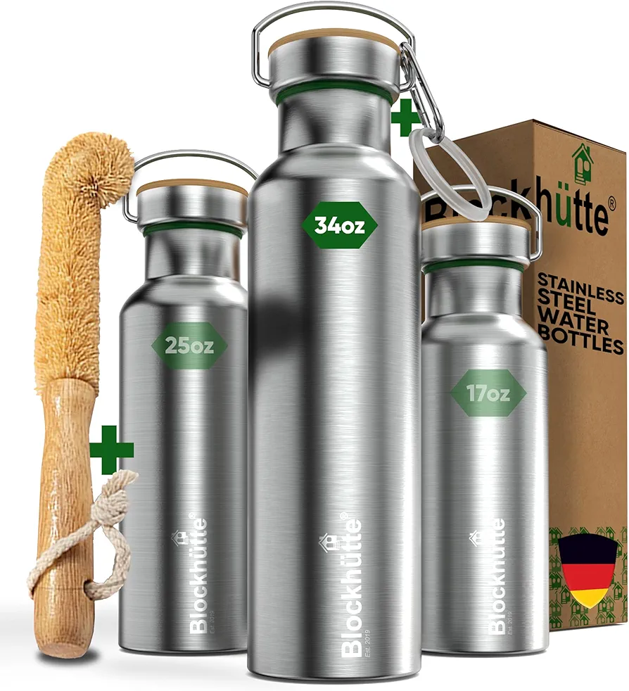 Blockhuette Vacuum Insulated Stainless Steel Water Bottle I 34 oz I Wide Mouth Insulated Metal Bottle for Cold Drinks I BPA-Free I Perfect for Travel, School, Kids, Adults, Water Canteen