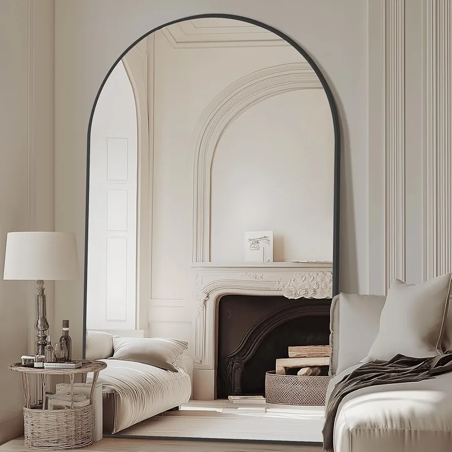MELOMOIR Arched Full Length Mirror, 44"x72" Oversized Floor Mirror Freestanding, Large Full Body Mirror for Bedroom Living Room, Black Mirror Full Length with Tempered Glass, Wall Mirror Full Length