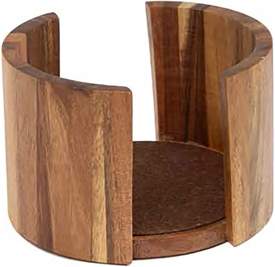 Thirstystone Natural Acacia Wood Coaster Holder Holds 4" Round Coasters