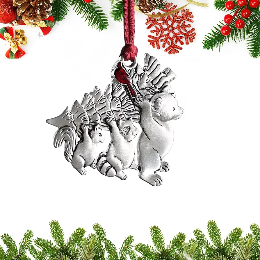 Christmas Ornaments, 2024 Solid Pewter Christmas Tree Ornament Handcrafted Metal DIY Hanging Craft Collectibles for Christmas Trees Home Party Party Gifts (Bear)
