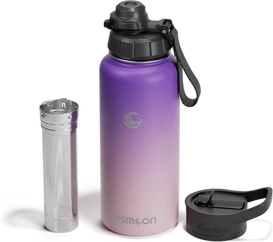 Vessence Tea Infuser Bottle 32 Oz - Insulated Water Bottle for Loose Leaf Tea | Fruit Infuser Water Bottle | Tea Infuser Water Bottle with Straw Lid & Chug Lid | Leak Proof Water Bottle