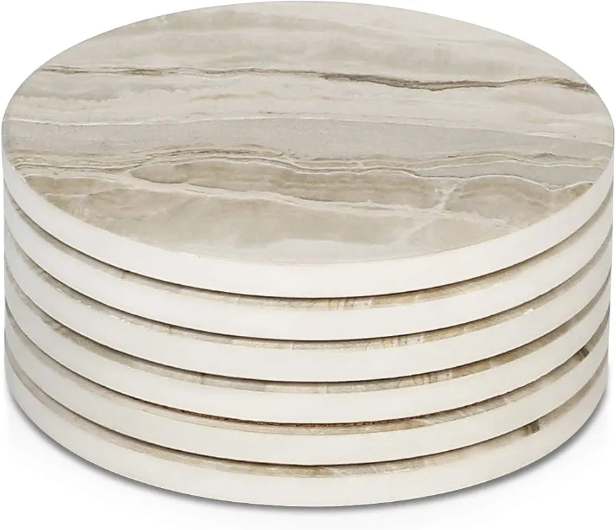 LIFVER Coasters Set of 6, Absorbent Drink Coasters with Holder, Marble Style Ceramic Stone Coaster for Drink Tabletop Protection, Modern Coasters Ideal for Home Decor Coffee Table House Warming Gifts