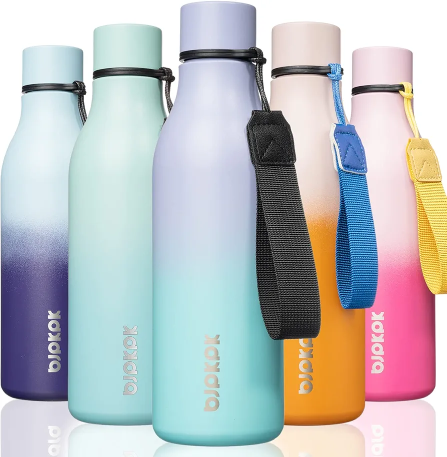 BJPKPK Insulated Water Bottles, 18 oz Stainless Steel Metal Water Bottle with Strap, BPA Free Leak Proof Thermos, Mugs, Flasks, Reusable Water Bottle for Sports & Travel, Oasis