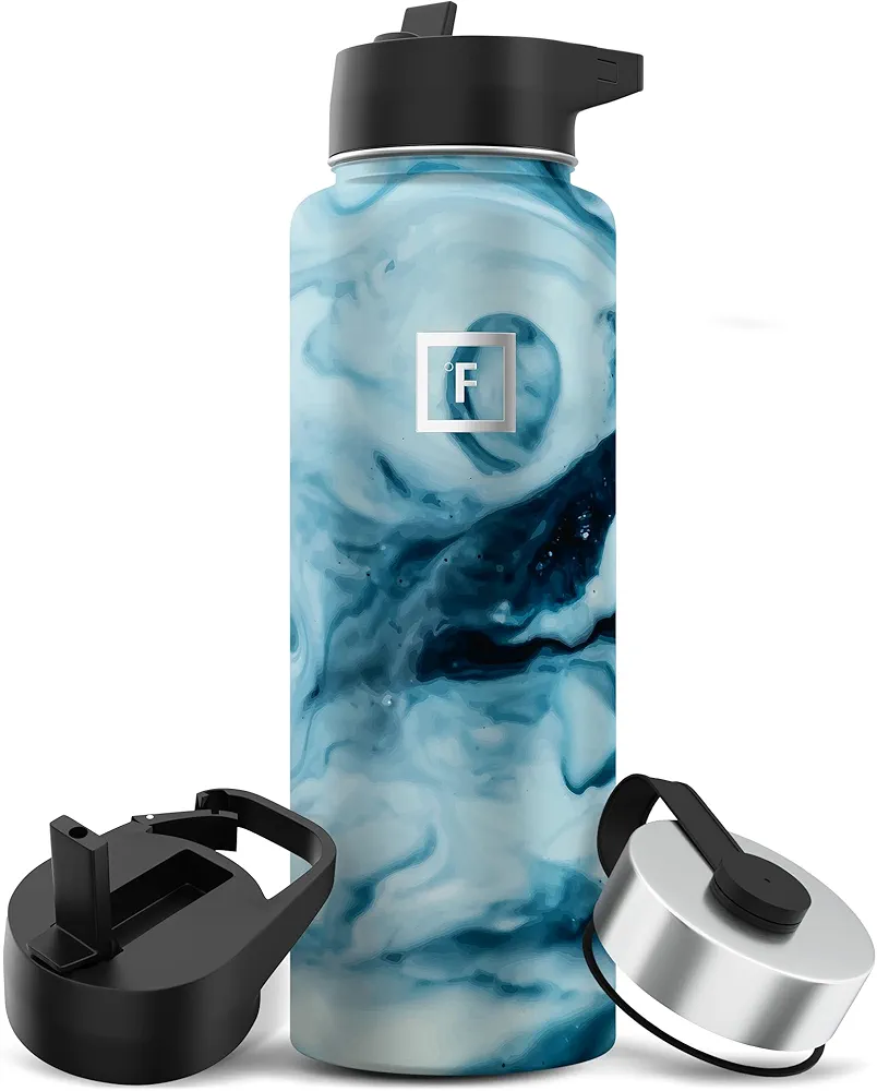 IRON °FLASK Camping & Hiking Hydration Flask with 3 Lids - Stainless Steel, Double Walled & Vacuum Insulated Water Bottle - Leak Proof & BPA Free (Ocean, Straw - 40 oz)