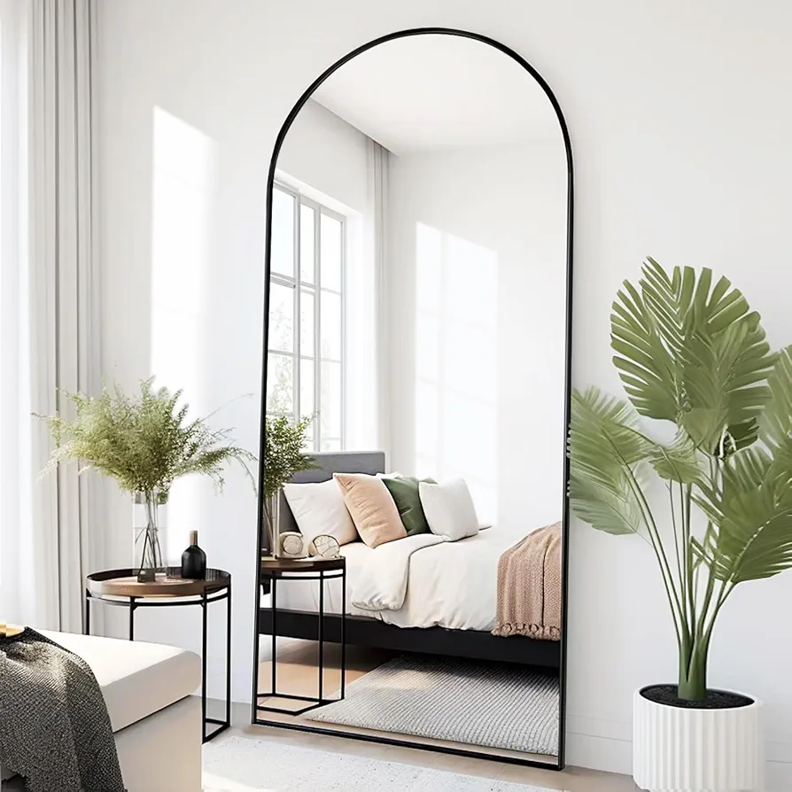 SUNQUEEN Arched Mirror Full Length, 65"×24" Full Length Mirror with Stand Hanging or Leaning, Standing Floor Mirror Large Full Body Mirror for Bedroom Living Room (Black)