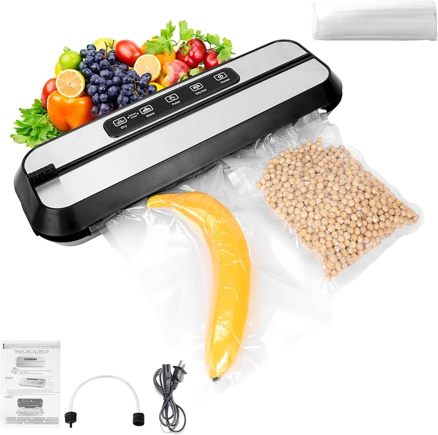 Vacuum Sealing Machine Compact Food Sealer for Dry/Moist/Soft Stainless Steel&Black Built-in Cutter Double Pumps Performance Full Automatic