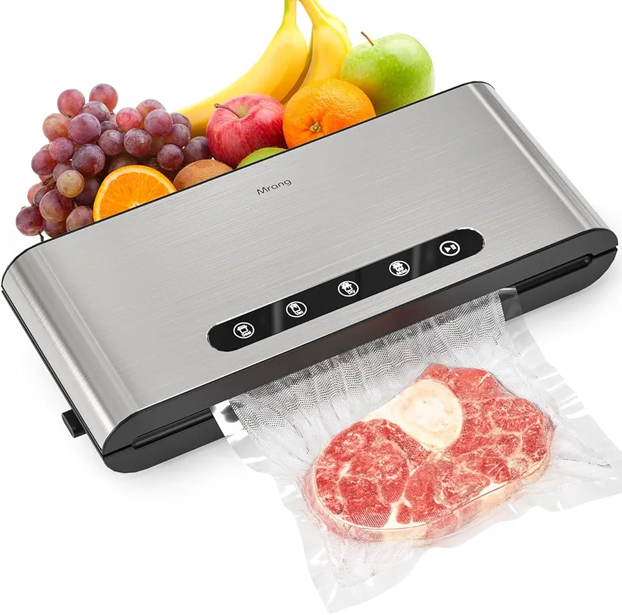 Food Vacuum Sealer Machine Double Pumps Household 430 stainless steel Brushed Metal Panel Dry Moist Vacuum Sealer with Sealer Bags&1 Air Suction Hose