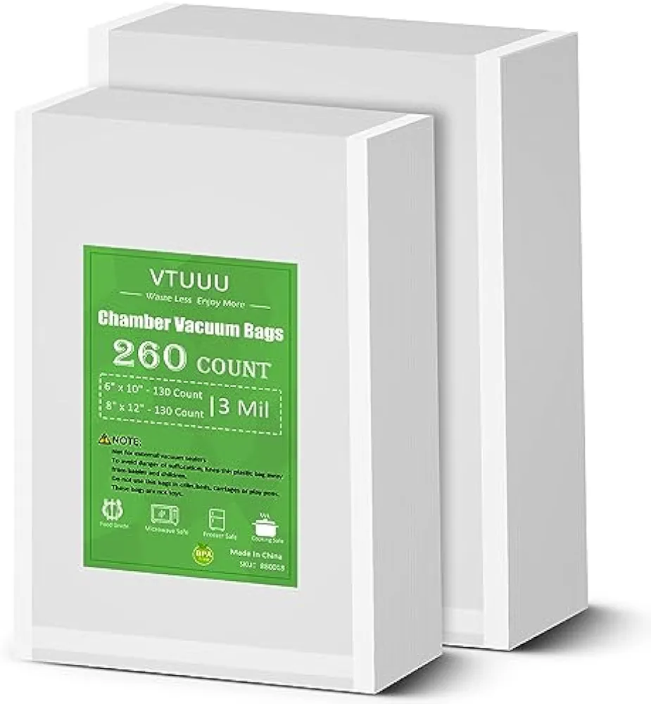 Chamber Vacuum Sealer Bags 260 Quart size 8" x 12", Pint Size 6" x 10" For Vacuum Chamber Bags Pre-Cut Chamber Vacuum Bags- BPA-Free -Heavy Duty Chamber Machine Pouches