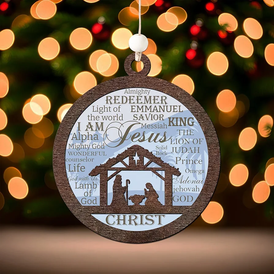 Nativity Ornaments - 3.5 Inch Acrylic Christmas Tree Ornaments, Christian Christmas Decorations, Nativity Scene Ornaments for Holiday Decor, Faith-Inspired Holiday Accents (Name of Jesus)