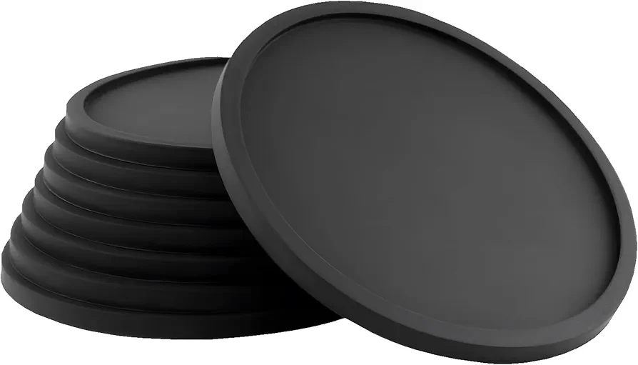 Barvivo Silicone Coasters with Holder Set of 8 - Cup Coasters for Indoor and Outdoor, Perfect Durable Coaster for Tabletop Protection, Anti Slip, Suitable for All Drinks and Table Types - Black