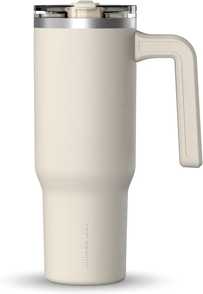 Hydrapeak Voyager 32 oz Tumbler with Handle and Straw Lid | Reusable Stainless Steel Water Bottle Travel Mug Cupholder Friendly | Insulated Cup (Stone)
