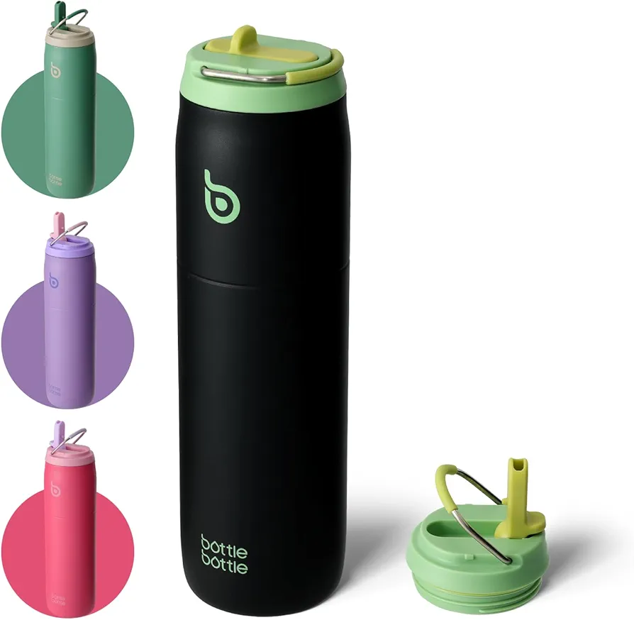 BOTTLE BOTTLE Stainless Steel Water Bottle with Straw Lid and Handle 32 oz Vacuum Insulated Water Bottle for Sports Travel Gym Hiking, Leak-Proof Wide Mouth Water Bottles for Men,aurora green