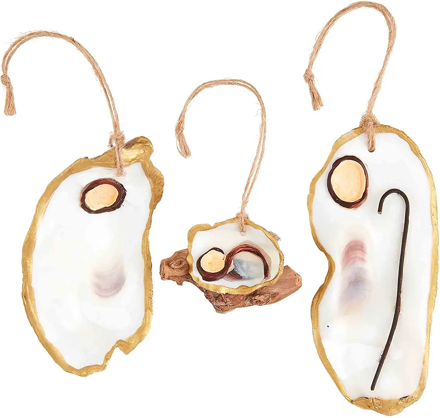 Mud Pie Oyster Nativity Christmas Ornament Set, 7" x 6 1/2"