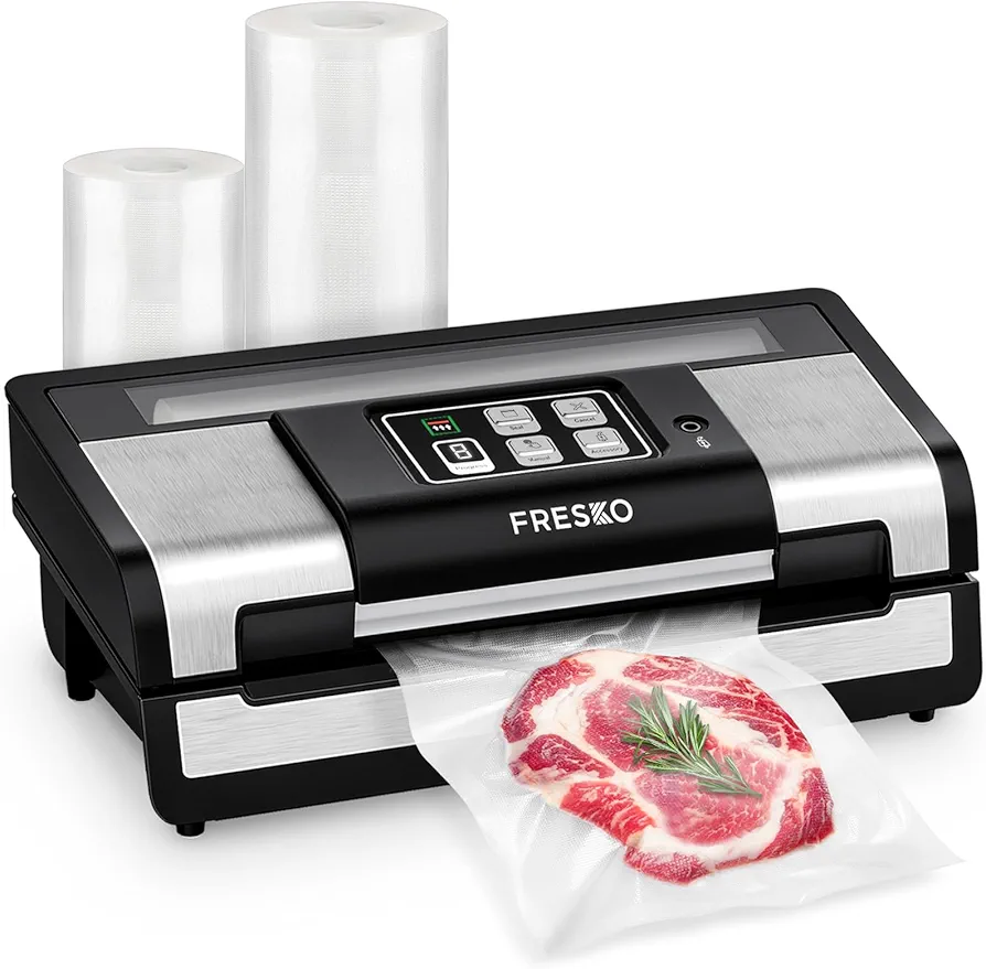 FRESKO Smart Vacuum Sealer Pro, Full Automatic Food Sealer Machine for Food Stoarge and Saver，Powerful Seal a Meal Sealer Machine with Auto Dry/Moist Detection, Roll Bag and Built-in Cutter