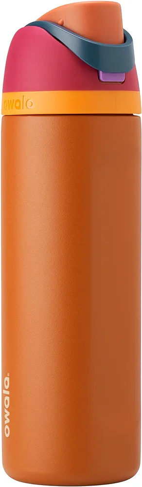Owala FreeSip Insulated Stainless Steel Water Bottle with Straw for Sports and Travel, BPA-Free, 24-oz, Plum/Brown (Gemstone Chic)