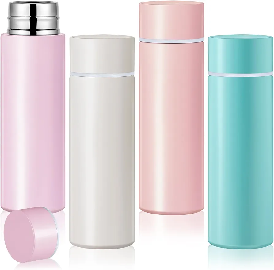 Irenare 5oz Mini Water Bottle Mini Insulated Stainless Steel Bottle Purse Water Bottle Cute Leak Proof Water Flask Keeps Drink Cold and Hot for Purse Women(White, Pink, Purple, Blue,4 Pieces)