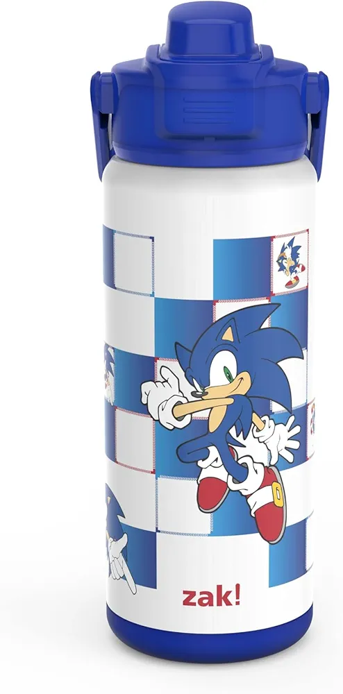 zak! Beacon Insulated Bottle, Sonic the Hedgehog - 20 oz - Durable Stainless Steel - Double-Wall Vacuum Insulation, Silicone Spout & Push-Button, Leak-Proof Lid - Dishwasher Safe