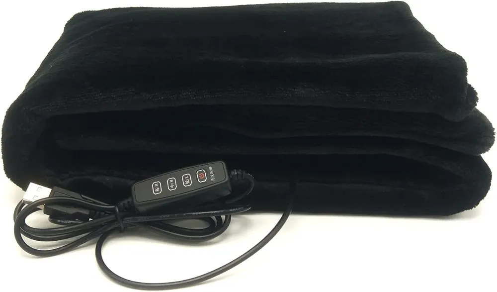 USB Heated Blanket/Shawl/Throws, 35"X23" Flannel Heating Cushion Pad Blanket for All Occasions Including Outdoor - 3 Heat Settings and 3-Hour Auto-Off (Black)