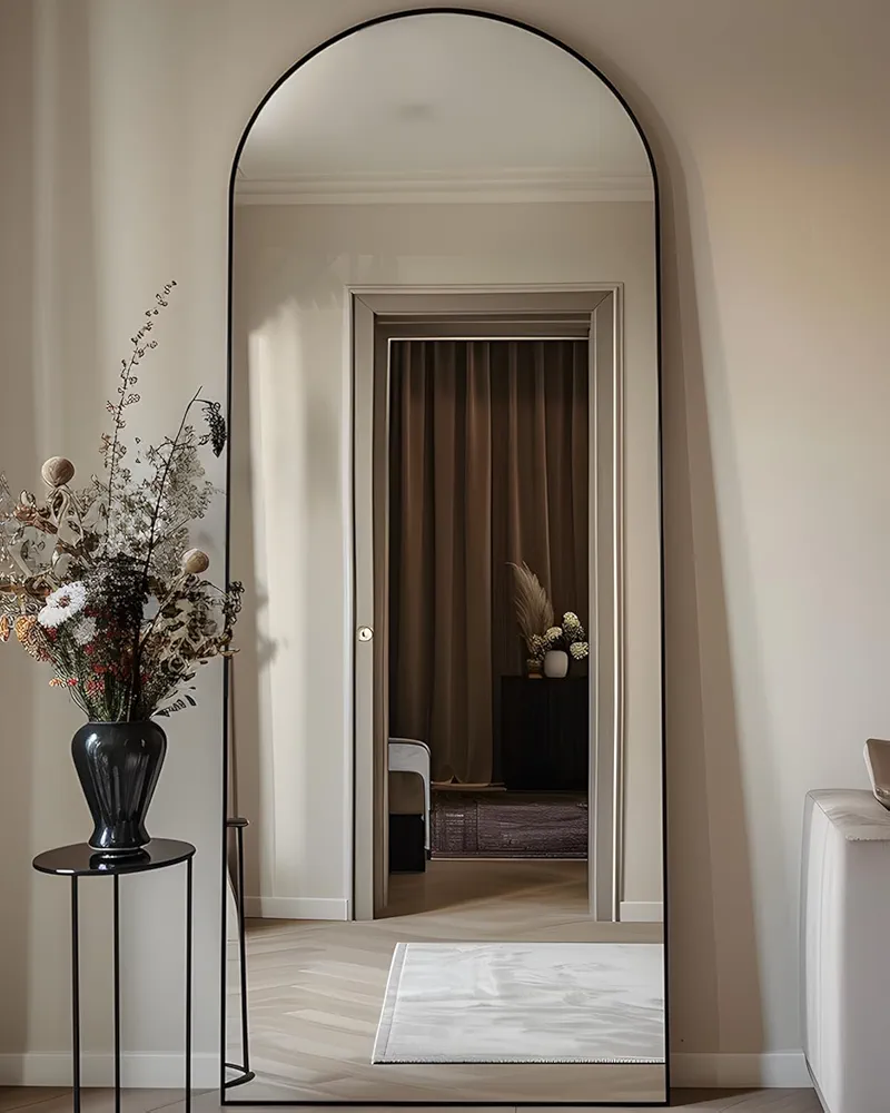 Full Length Mirror, 58"x18" Arched Floor Mirror Freestanding, Floor Standing Mirror Full Body Mirror with Stand for Bedroom, Hanging Mounted Mirror for Living Room Cloakroom, Black