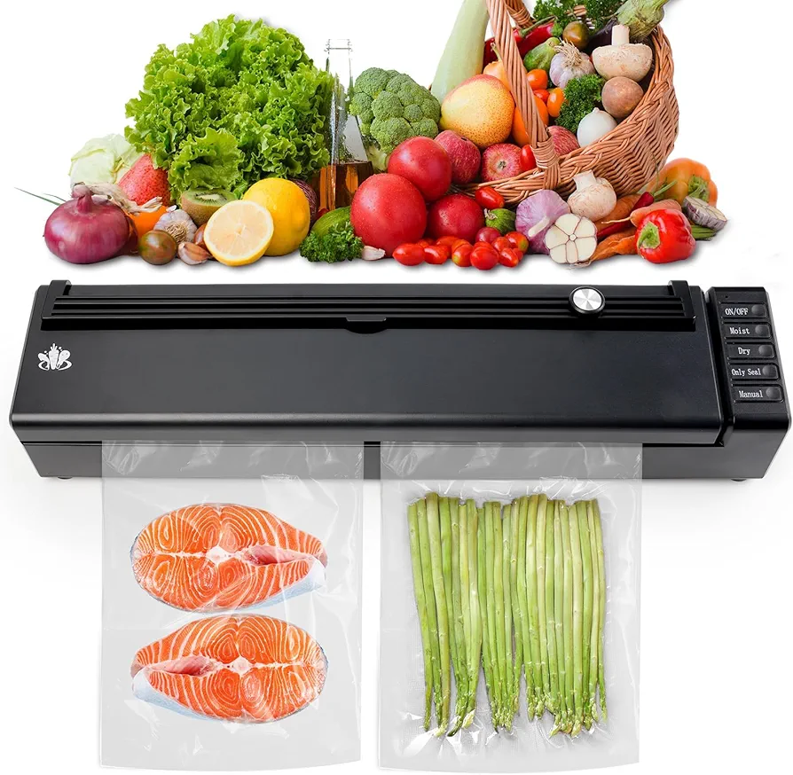 Vacuum Sealer Machine, Cordless Rechargeable Vacuum Sealer for Dry/Moist Food Storage to Extend Fresh, With 1 Air Hose for Containers and Mason Jars, With Bag Cutter and 10 Vacuum Sealer Bags