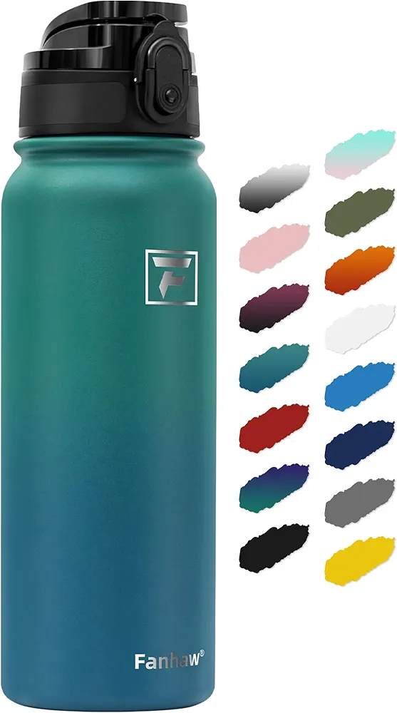 Fanhaw 20 Oz Insulated Stainless Steel Water Bottle with 1 Lid (Chug Lid) - For Kids, Women, Men | Leak & Sweat Proof with Anti-Dust Lid (Green Blue)