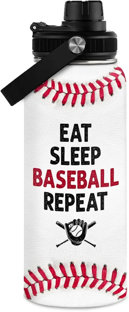 SANDJEST Baseball Water Bottle 32 Oz - Insulated Stainless Steel Sport Bottles with Lid - Baseball Gift for Men Players Fan Coach