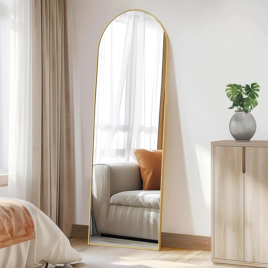 YSSOA Arched Full Length Mirror, Floor Mirror with Stand, Mirror Full Length for Home Wall Decor, Large Mirror 64"×21" for Bedroom Room Decor - Gold