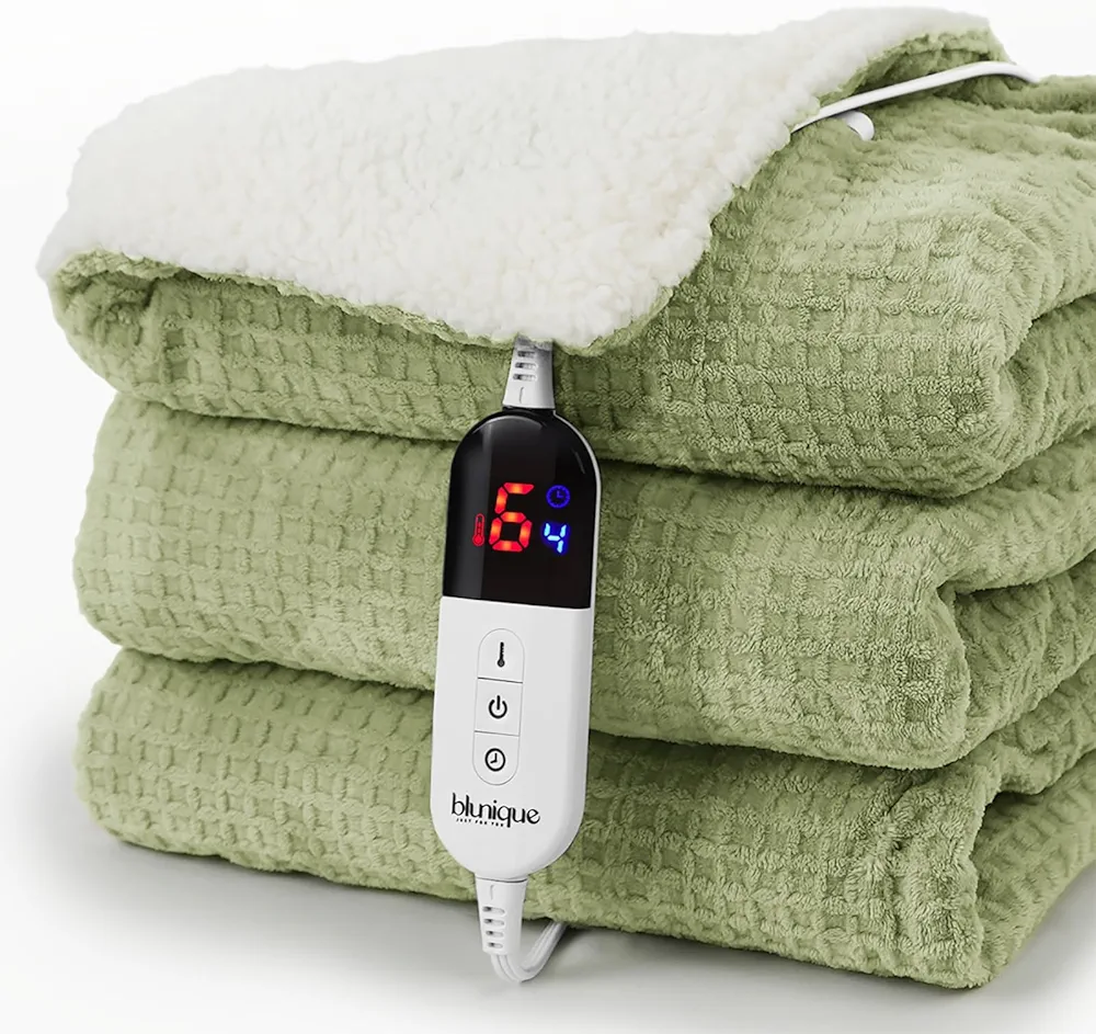 Heated Blanket Electric Blanket Twin Waffle, 62x84 Inches Sherpa Fleece Fast Heating Blanket 6 Heating Levels & 10 Hours Auto Off ETL Certification, Sage Twin
