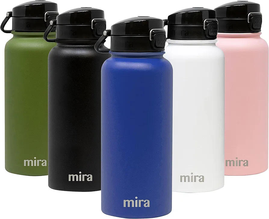 MIRA 32 oz Stainless Steel Water Bottle - Hydro Vacuum Insulated Metal Thermo Flask Keeps Cold for 24 Hours, Hot for 12 Hours - BPA-Free One Touch Spout Lid Cap - Blue