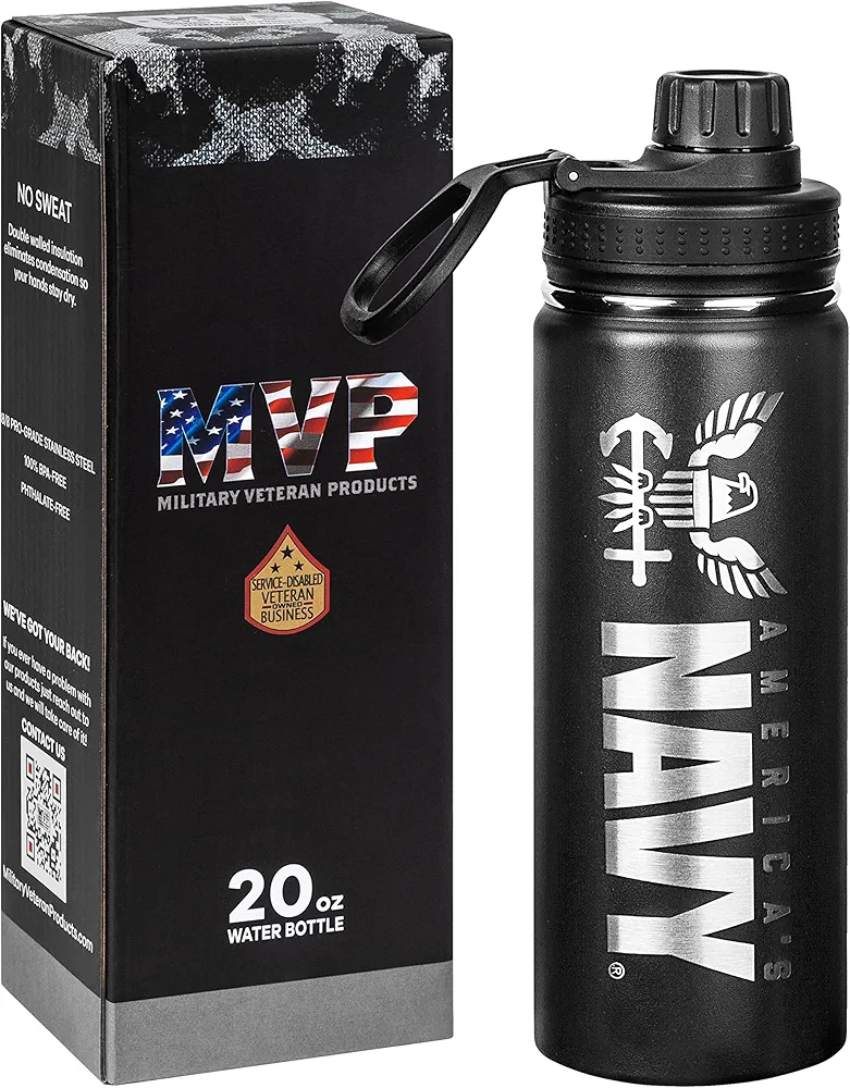 20oz US Navy Water Bottle - Double Wall Vacuum Insulated Stainless Steel Great for PT and Outdoor Sports Like Hiking Camping and Cycling-Navy 20oz Water Bottle