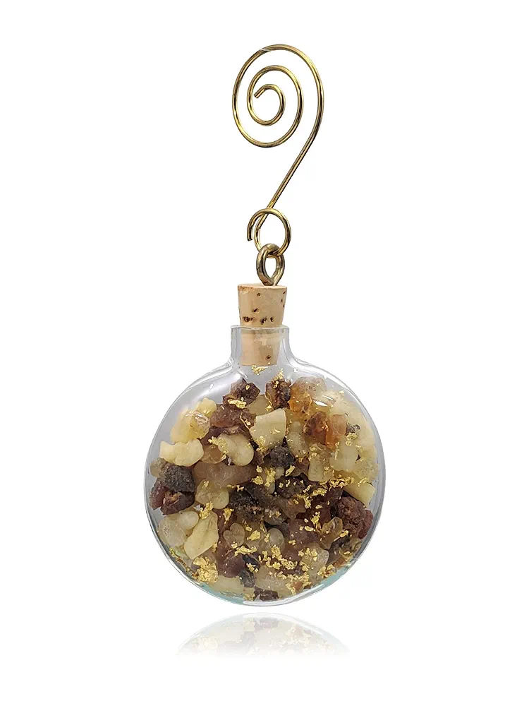 Nativity Gift of the Magi Gold. Frankincense and Myrrh Three Wise Men Handcrafted Flat Round Glass Christmas Ornament