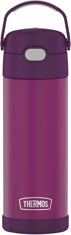 THERMOS FUNTAINER 16 Ounce Stainless Steel Vacuum Insulated Bottle with Wide Spout Lid, Red Violet