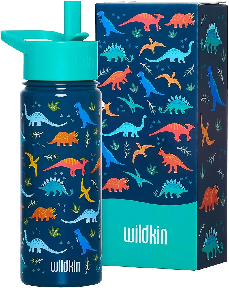 Wildkin Kids 18 oz Reusable BPA-Free Stainless Steel Water Bottle with Leak Proof Lid for Boys & Girls, Insulated, Durable, and Easy to Clean Water Bottles for Kids - Jurassic Dinosaurs