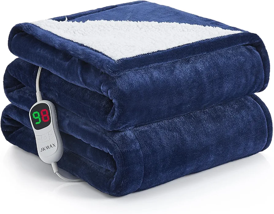 Heated Electric Blanket Blanket - Electric Throw Blanket 72"x84" for Bed- Heated Blanket with 5 Heating Levels& 4 Hours Auto Off for Couch Home Office - Soft Heating Blanket for Full Body(Navy)