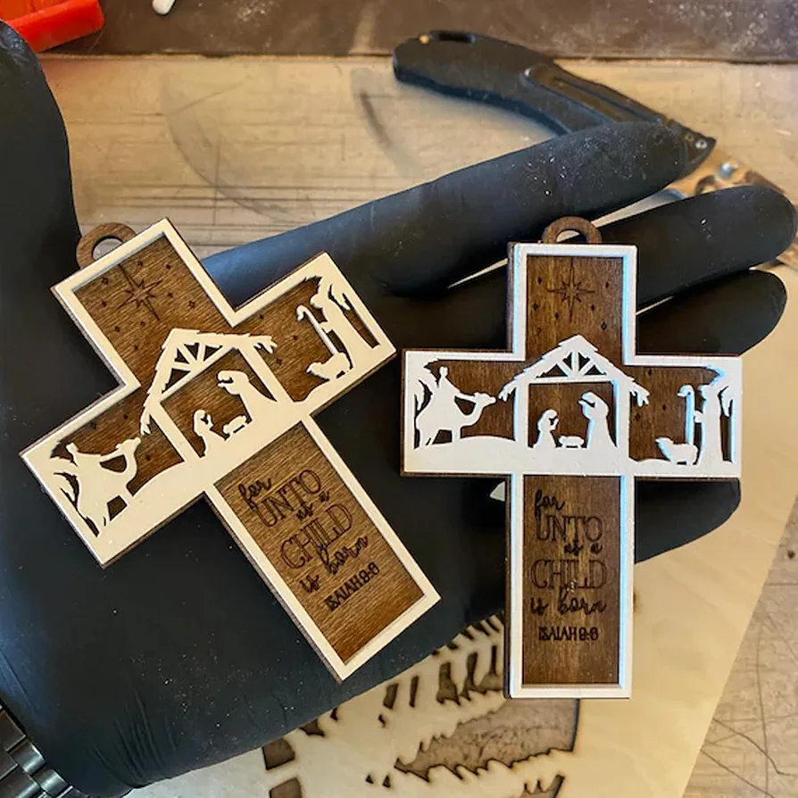 Nativity Cross Scripture Christmas Ornament 4in