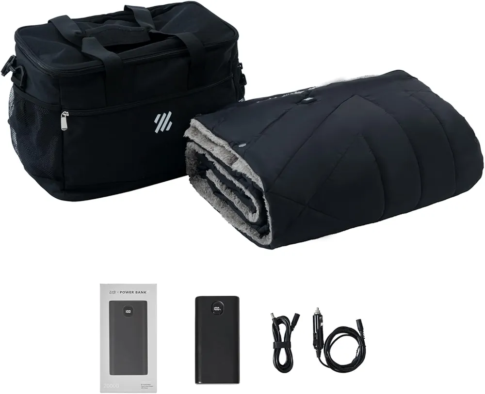 ZonLi Z-Walk Pro 36W Battery Operated Heated Blanket,Portable,Cordless, Rechargeable Heated Blanket with 3 Heating Levels,Includes 20000mAh Power Bank,for Car, Stadium, Outdoors (Black)