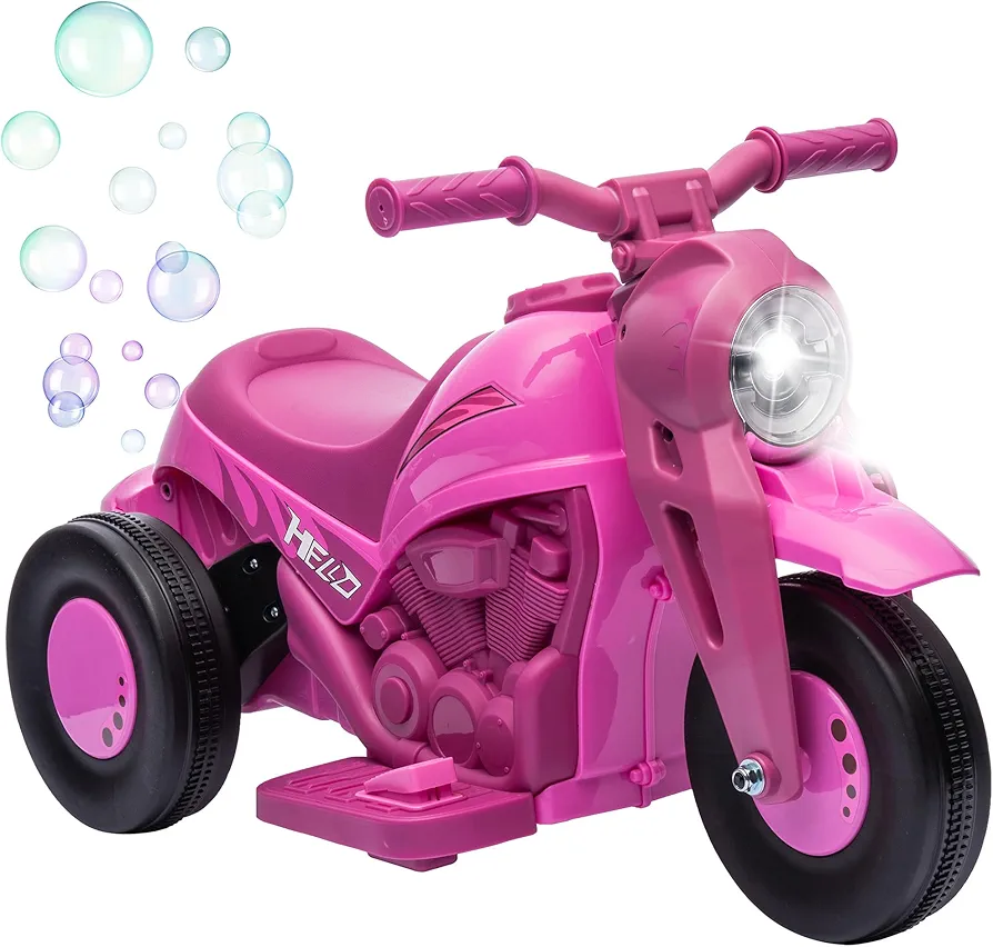 Qaba Ride on Bubble Car, 6V Kids Motorcycle, 3 Wheeled 2 MPH Electric Motorbike for Toddler with LED Headlight, Music, Forward & Reserve, Pink