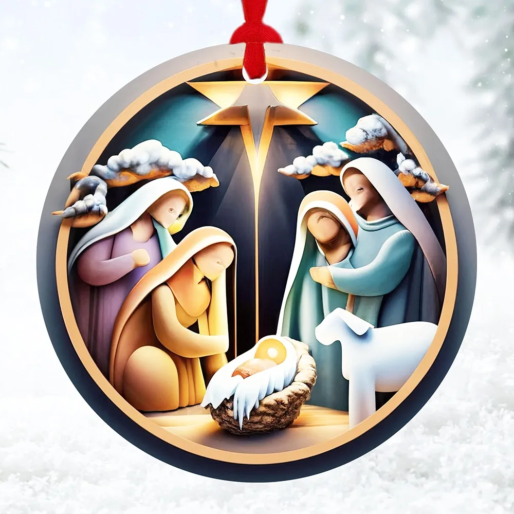 Nativity Ornaments Round Acrylic Ornament, Christian Christmas Ornaments, Jesus Gifts, Christmas Nativity, Religious Christmas Ornaments, Nativity Christmas Ornaments (Style 5)
