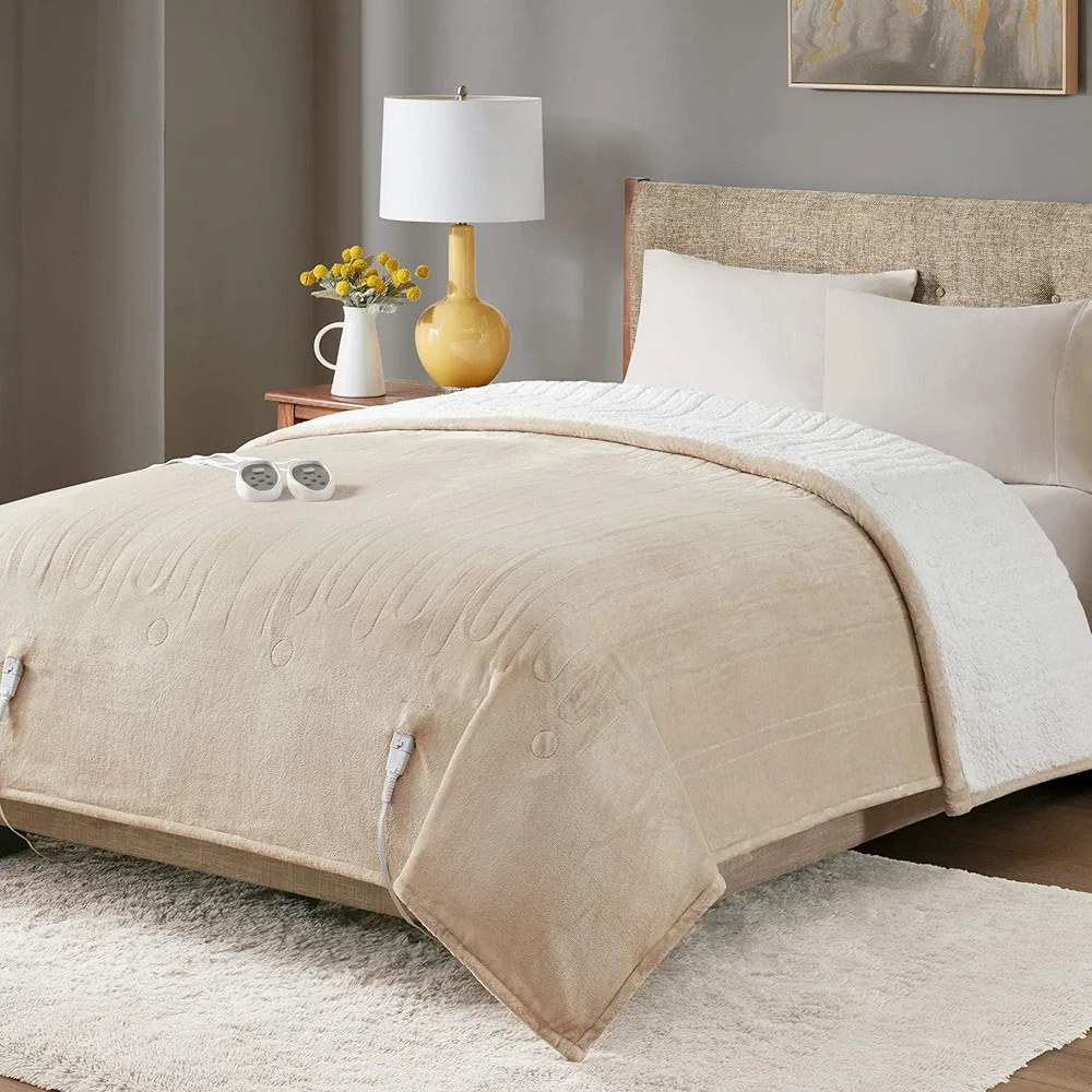 Sherpa Soft California King Electric Blanket with Dual Controls, Heating Blankets | Washable | 1-10 Hour Automatic Shut Off | Double Zone, 20 Heat Settings | 100" x 94" Beige
