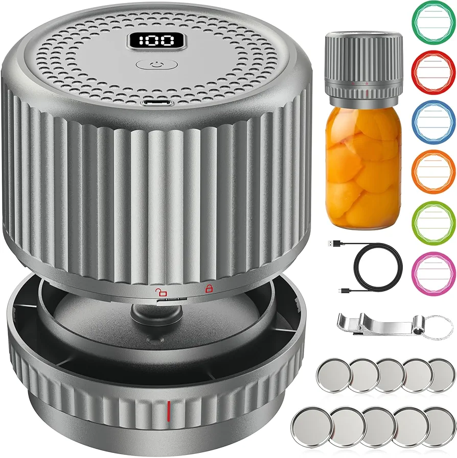 M12 Auto Stop Electric Mason Jar Vacuum Sealer - 2024 Upgrade Smart Jar Vacuum Sealer for Mason Jars with Wide and Regular Mouth Canning Jar Lids Portable Mason Jar Sealer Machine Kit
