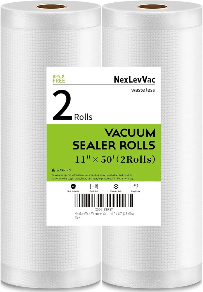 Vacuum Sealer Bags Rolls for Food 11"x50' Rolls 2 Pack,Seal a Meal Bags,Food Saver Bags for Vacuum Sealer,Sous Vide,Meal Prep,Commercial Grade Vacuum Seal Freezer Roll Bags,Customized Size