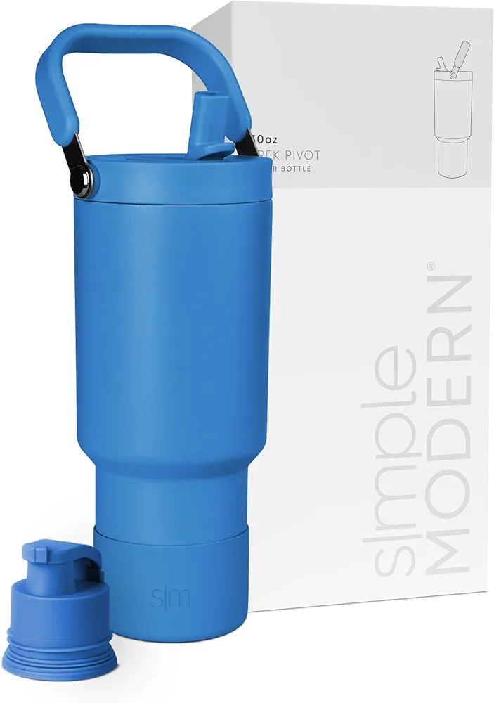 Simple Modern Trek Pivot | 30oz Flip Straw Tumbler with Handle | Water Bottle & Boot | Interchangeable Straw & Chug Lids | Insulated Stainless Steel Jug | Gym Sports Outdoors | Supersonic Blue