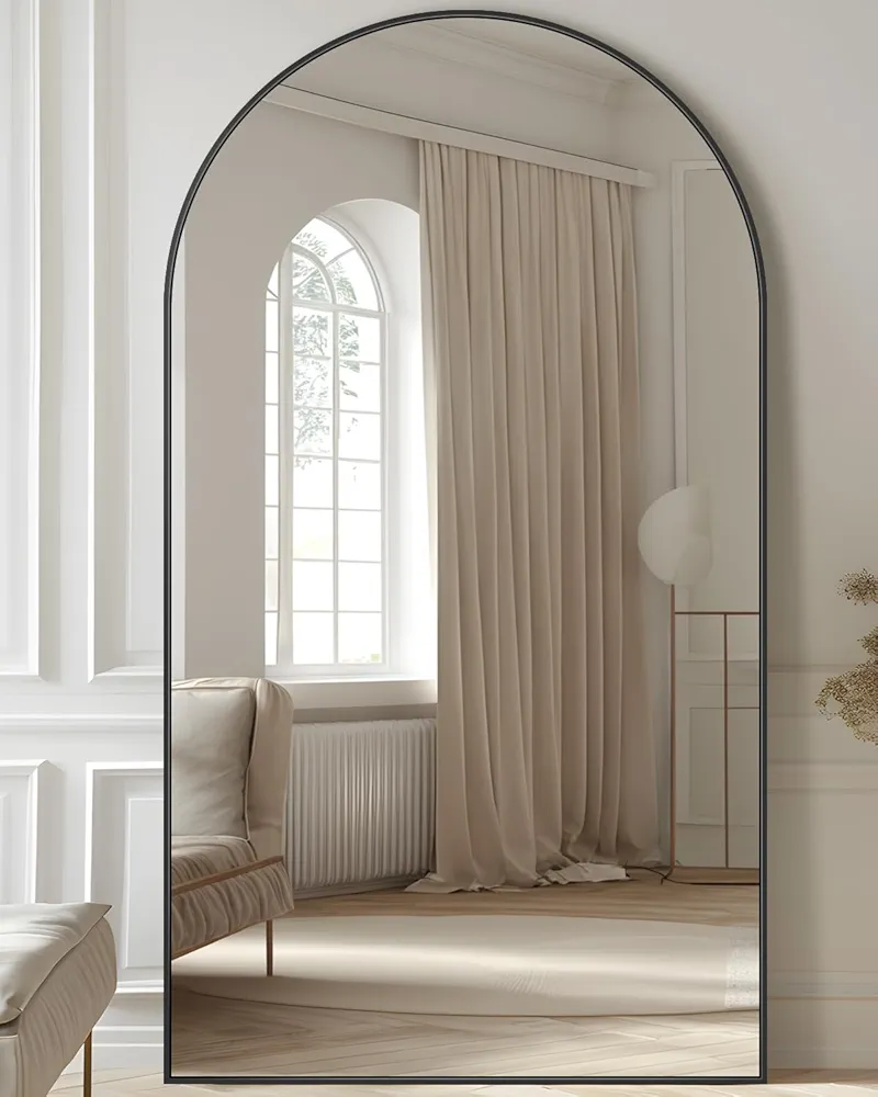 Full Length Mirror, 78"x38" Oversized Arched Floor Mirror Freestanding, Full Body Mirror Floor Standing Mirror with Stand, Hanging Mounted Mirror for Bedroom Living Room Cloakroom, Black