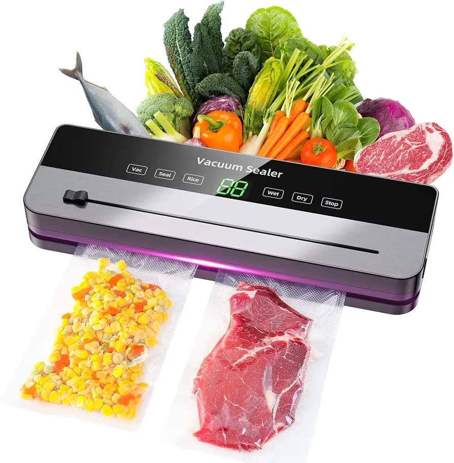 Vacuum Sealer Machine,8 in 1 Food Saver Vacuum Sealer Machine with Cutter,Compact Air Sealing System LED Indicator,with 10 Bags,1 Air Suction Hose,Dry&Moist Food Modes