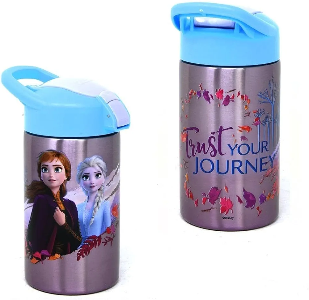 Zak Designs, Inc. Frozen 2 Stainless Steel Bottle for Kids - Disney Frozen Kids Insulated Water Bottle with Push Button Spout, Perfect Frozen 2 Water Bottle for Kids School Days and Trips - 15.5 oz.