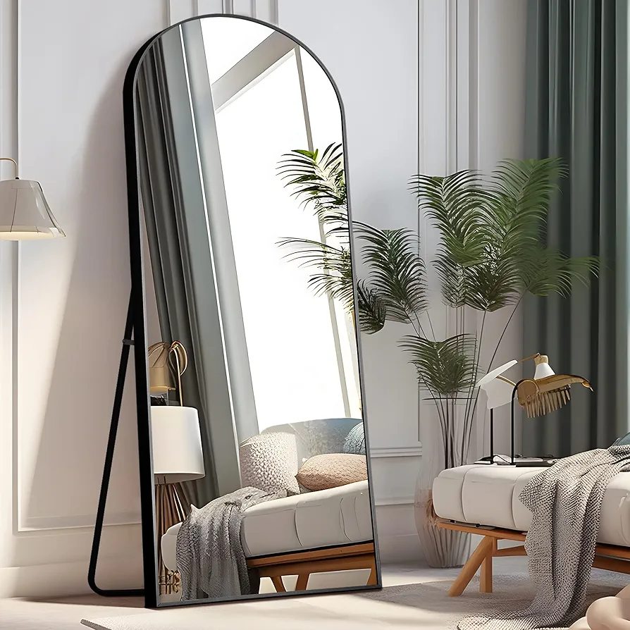Pexfix Arched Full Length Mirror Full Length Floor Mirror Floor Mirror Full Length Arched Wall Mirror Full Body Wall Mirror Sleek Arched-Top Mirror,Black,64''×22''