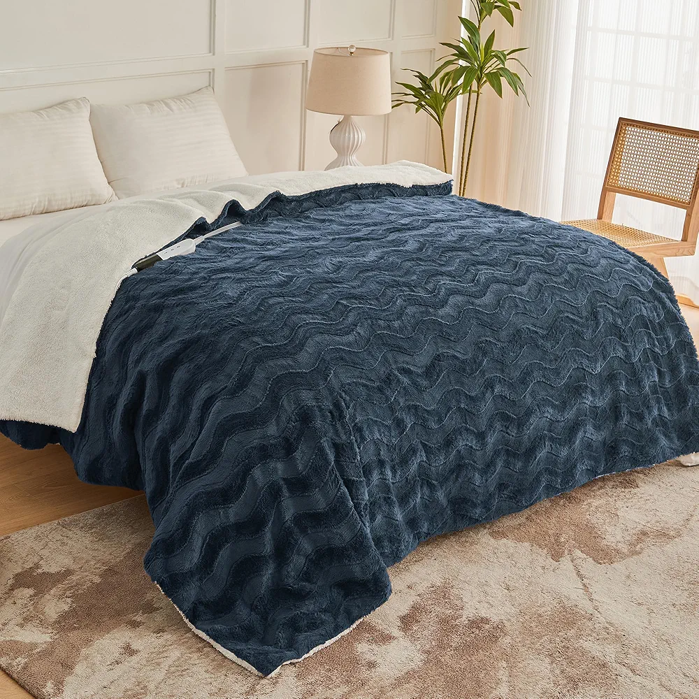 Heated Electric Blanket Twin Size - Soft Faux Rabbit Fur & Fleece,Fast Heating Bed Blanket,Warm Heater Lap Blankets with 6 Heating Levels,10 Time Settings,Overheat Protection,ETL & FCC Certified