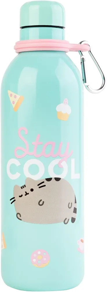 Grupo Erik Official Pusheen Water Bottle Sports Bottle 17OZ, Stainless Steel, Vacuum Insulated Water Bottle, Double Wall Reusable Water Bottle With Carabiner, BPA Free, Kawaii Water Bottle