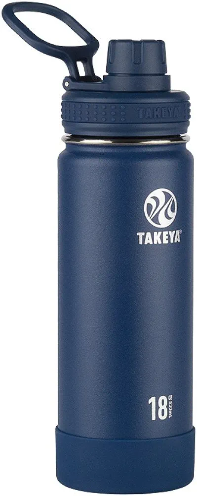 Takeya Actives 18 oz Vacuum Insulated Stainless Steel Water Bottle with Spout Lid, Premium Quality, Midnight Blue