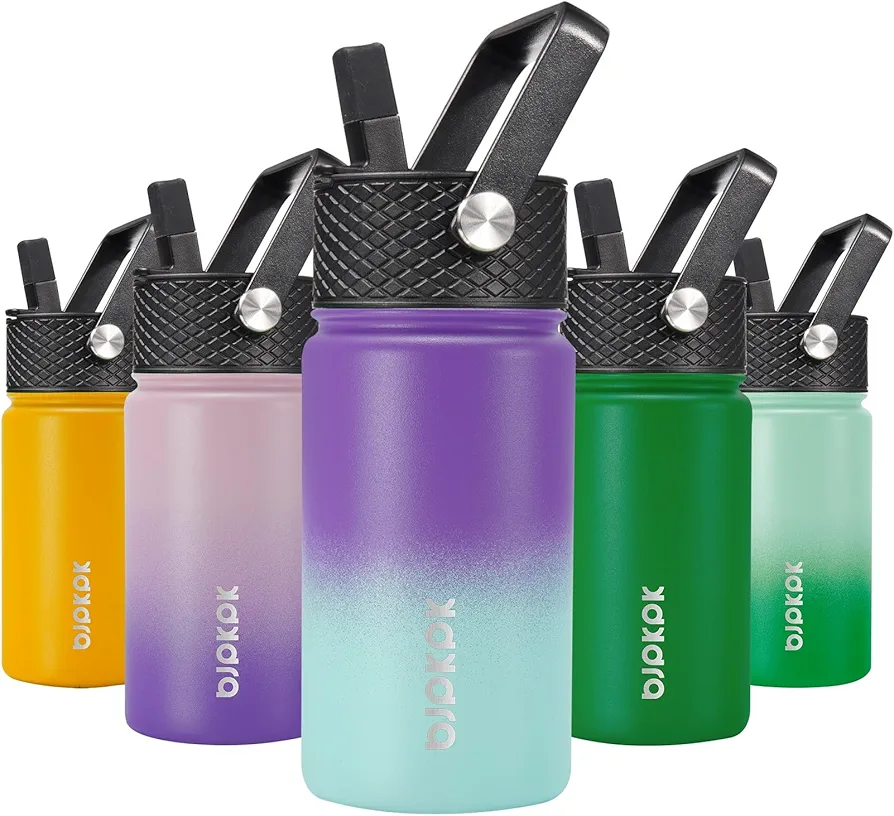 BJPKPK Water Bottle with Straw Lid, 15 oz Insulated Water Bottle, Stainless Steel Metal Water Bottles, Reusable Leak Proof BPA Free Thermos, Flask, Cups, Lavender